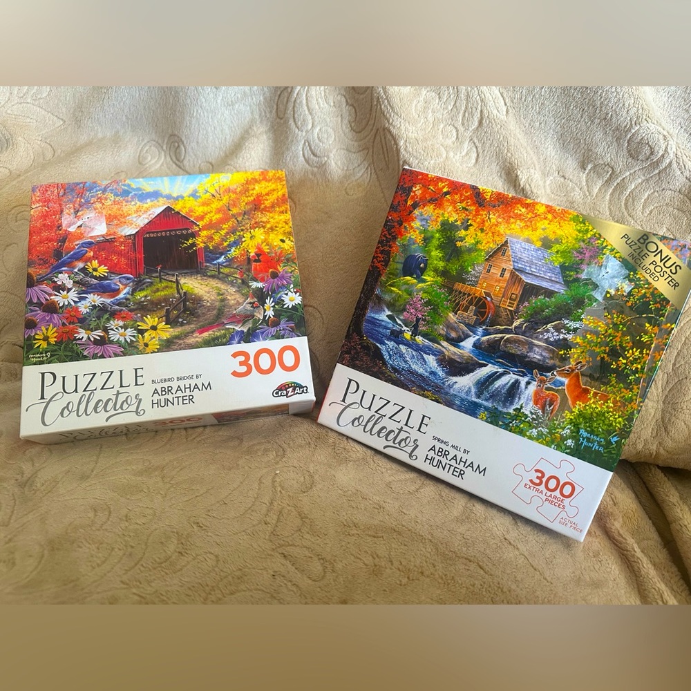 LOT OF 2 Puzzle Collector 300 Pc Bluebird Bridge&Spring Mill X-Tra Large Pieces